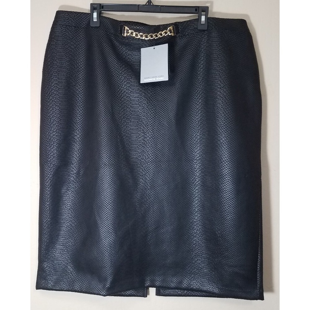 Marc New York Black Faux Leather Crocodile Texture Pencil Midi Skirt size 2X NEW